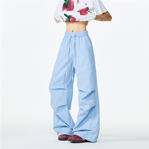 抖音品质夏季新款多巴胺褶皱宽松冰丝裤B315-K25596-特p30控58图片