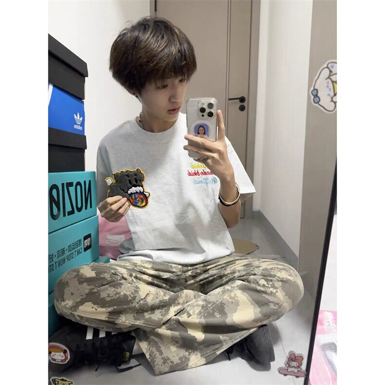 万针全刺绣工艺抖音得物高品质260克重磅纯棉双纱美式高街短袖T恤,男装T恤,电商A486-1