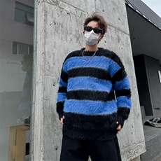 条纹海马毛宽松男士针织衫加厚套头懦弱慵懒风毛衣MY604-P50，男装针织衫/毛衣，星座308B-2