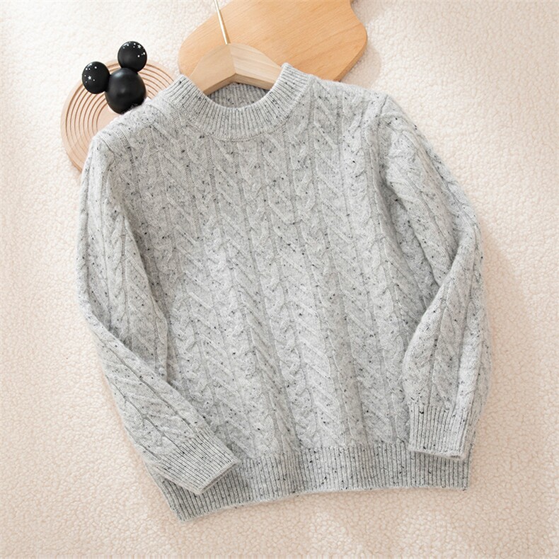 秋冬季儿童舒适保暖简约时尚扭花圆领35%羊绒衫图片