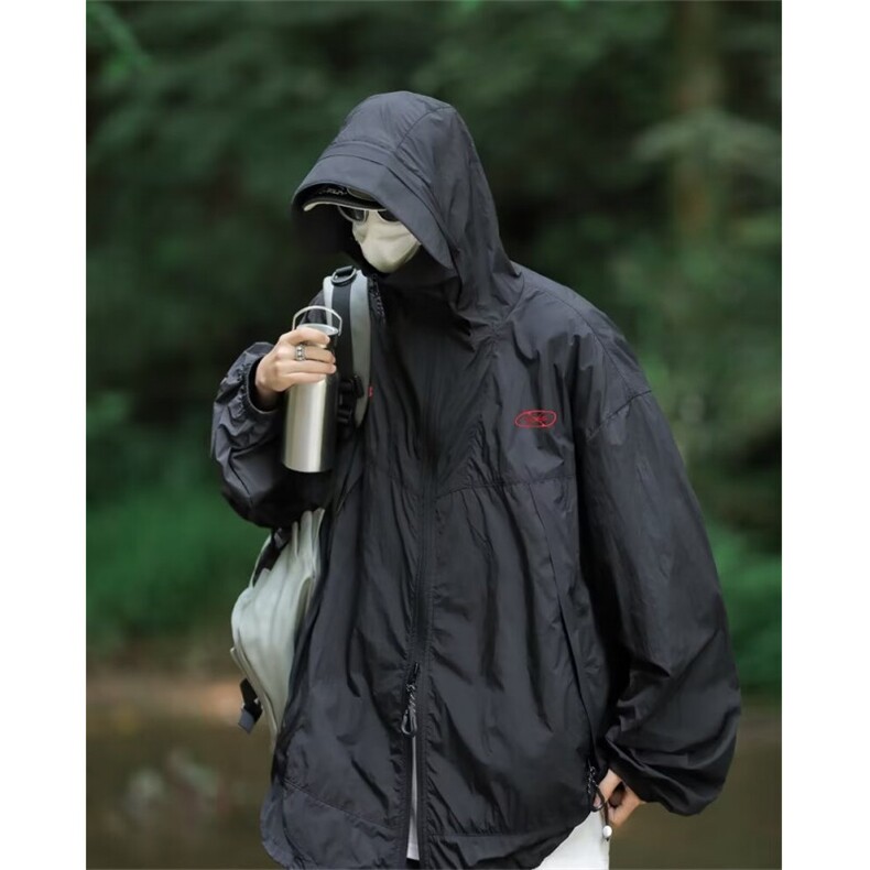 夏季新款潮牌宽松连帽防晒衣男户外轻薄冲锋衣夹克现货W8246-P45，男装防晒衣，星座512-4