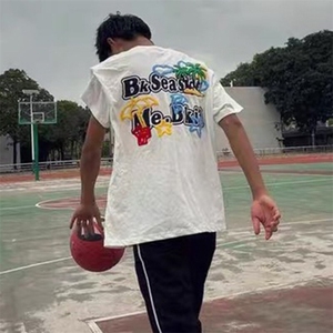 万针全刺绣工艺抖音得物高品质260克重磅纯棉双纱美式高街短袖T恤图片