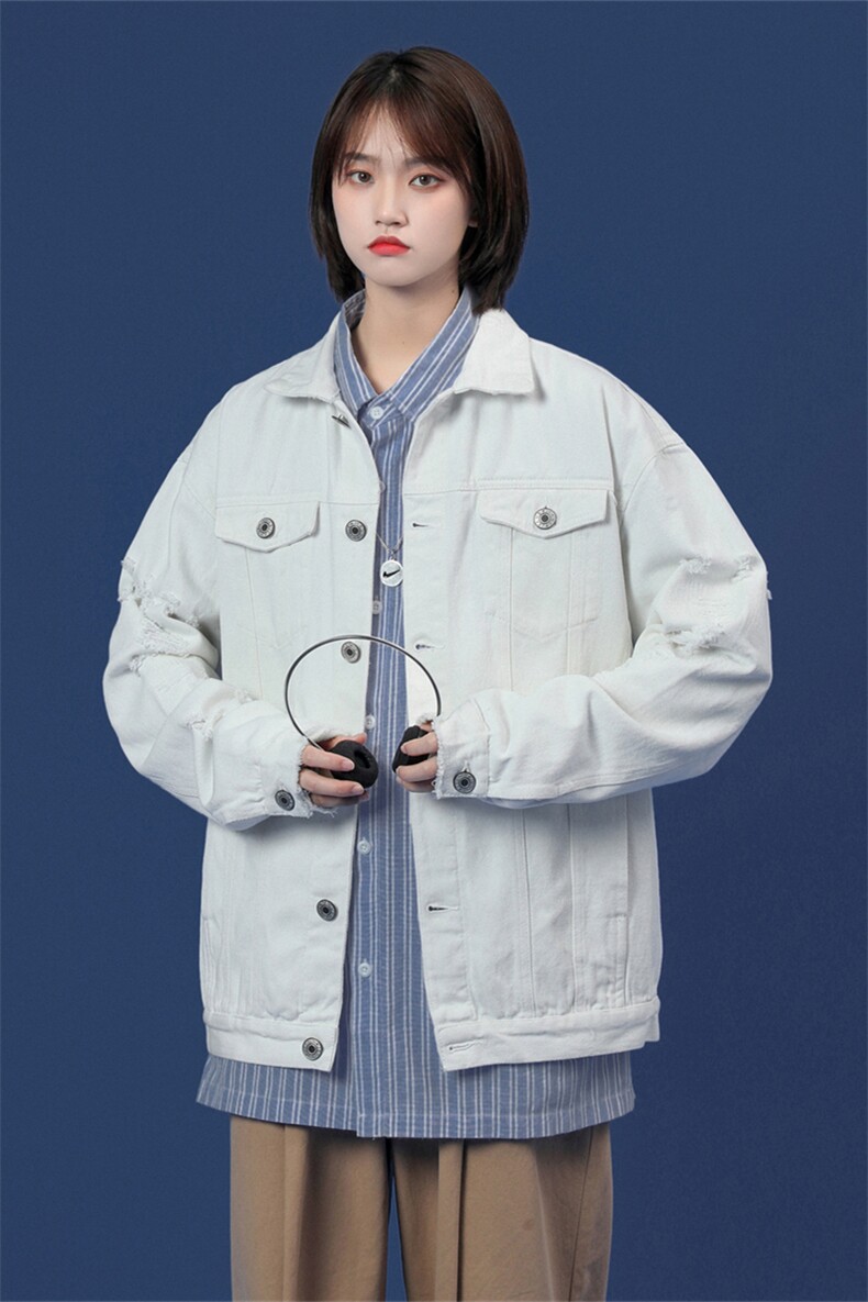 JK950/P65春装新款中性风男女破洞刺绣夹克情侣大码外套男潮流,女装短外套,电商A141