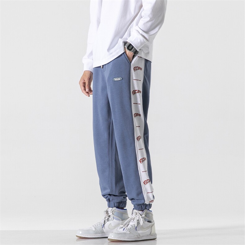 日系2024秋冬新款撞色串标束脚运动休闲潮牌裤子2120-45控69，男装休闲裤，星座914-3