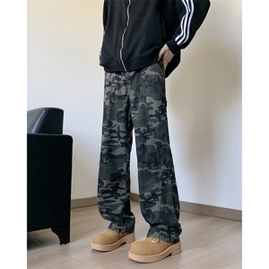 美式vibe迷彩牛仔裤男款潮牌高街宽松直筒高街百搭休闲工装长裤子图片