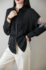 2025开春新款女装上衣设计感镂空刺绣白衬衫春秋法式气质长袖衬衣，女装衬衫，优麦羊绒（原洪叶羊绒）