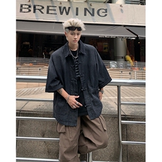 F344-P68夏季复古宽松水洗做旧衬衣新中式潮牛仔外套男现货，男装工装外套，星座512-6