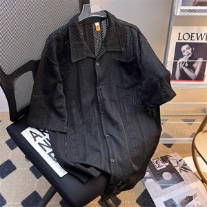 衬衫男女夏季薄款垂感镂空古巴领沙滩旅游防晒服度假风短袖-C3111图片