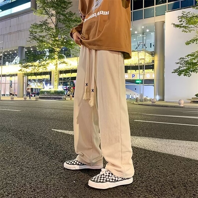 300g消光灯芯绒宽松直筒港风潮牌潮流坠垂感阔腿休闲长裤常规秋季,男装休闲裤,星座1210-1