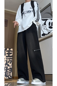 水洗拉链秋季新款牛仔裤男美式潮牌复古阔腿长裤子-A1153TP55控79图片