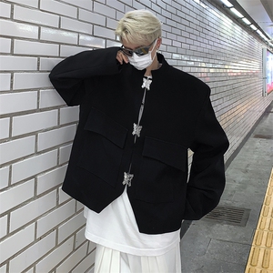 秋款男西服立领中山装大口袋蝴蝶扣垫肩唐装外套JK167 P70图片
