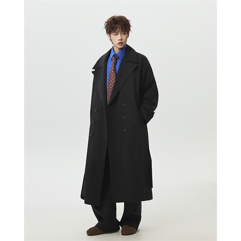 直播秋季新款双排扣宽松中长款风衣韩版过膝大衣-FY603特100,男装风衣,电商B289