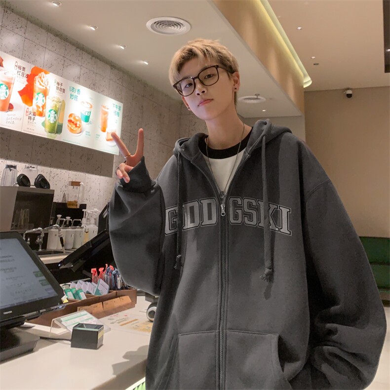 秋冬内景日系大码落肩连帽开衫卫衣男宽松外套WY00233/P55加绒P65，女装短外套，电商B316