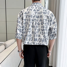 2025春季新款衬衫男士夏季七分袖衬衫印花棉质上衣男901-C39P58，男装衬衫，星座901
