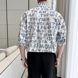 2025春季新款衬衫 男士夏季七分袖衬衫印花棉质上衣男901-C39P58图片
