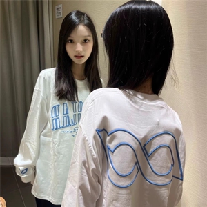 网图美式断开字母刺绣长袖T恤宽松小众百搭情侣上衣YY836-P33图片