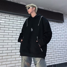 美式高街连帽卫衣男春秋新款宽松百搭设计感拉链套头外套Q38/P52，女装短外套，星座506