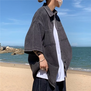 牛仔短袖衬衫男夏季韩版潮流青少年复古宽松开衫半袖外套CS6687图片