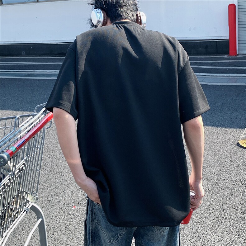 2026夏装新款薄款金属拉链拼接印花五分袖T恤T6605/特P30黑色,男装T恤,电商A094