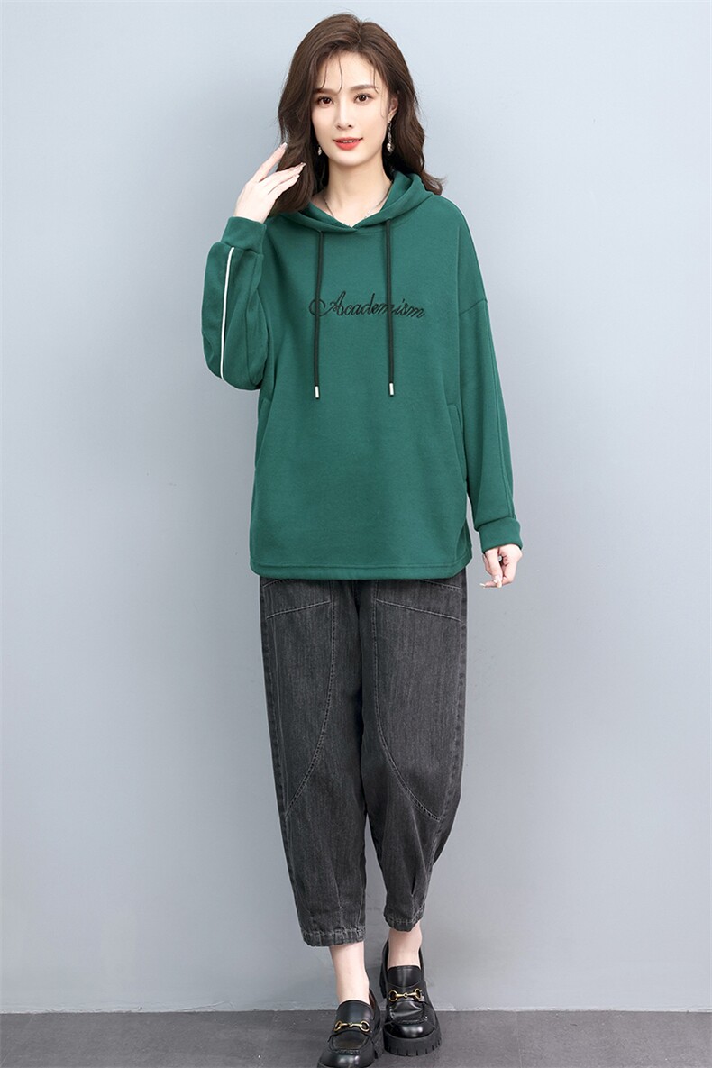 春秋装新款宽松刺绣连帽卫衣水洗牛仔裤套装,女装套装/套裙,叶笙衣