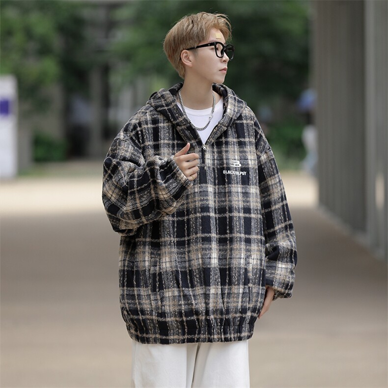 工装痞帅夹克美式复古格子连帽日系潮牌外套cityboy男W7922-P58,男装夹克,星座512-4