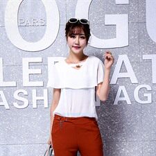 喇叭袖拼接气质优雅韩版V领百搭纯色2021年夏季套头蕾丝衫/雪纺衫，女装蕾丝衫/雪纺衫，奕阳依阁