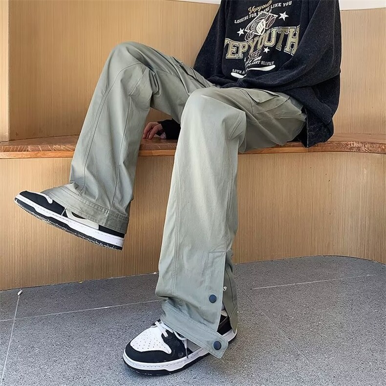 高街机能口袋排扣裤男秋冬开衩收脚裤工装休闲裤纯棉ZK116P46,男装休闲裤,星座1116-2