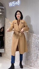 2021秋冬新款时尚西装领四粒扣系腰带长款百分百羊毛双面呢外，女装西装，L·H·X