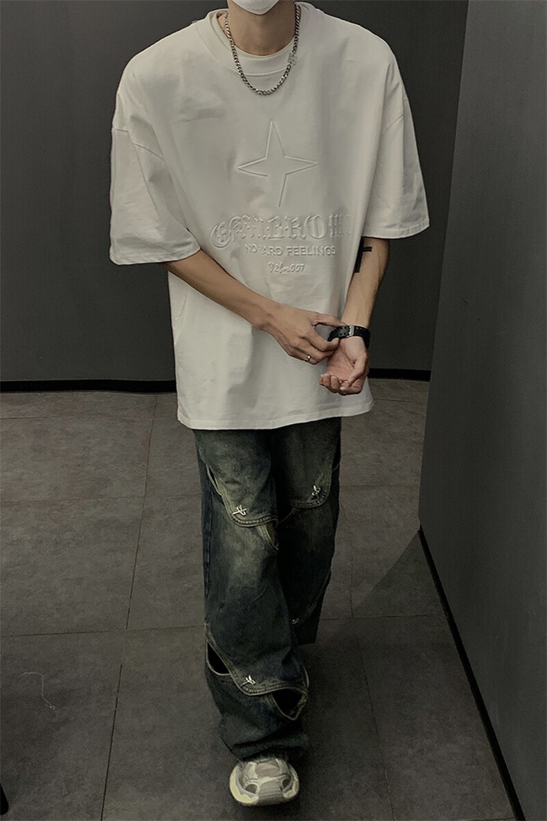港风钢印多色大码短袖T恤男DT77781P28块特价控55：供抖音视频,男装T恤,星座227-7
