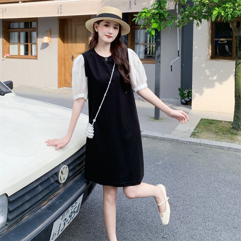 48H发复古翻领复古拼接连衣裙,女装连衣裙,MQ