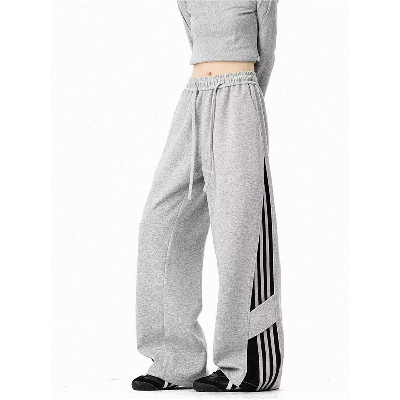 美式条纹撞色阔腿卫裤男女秋季hiphop宽松运动休闲裤百搭运动裤,男装休闲裤,星座1210-1