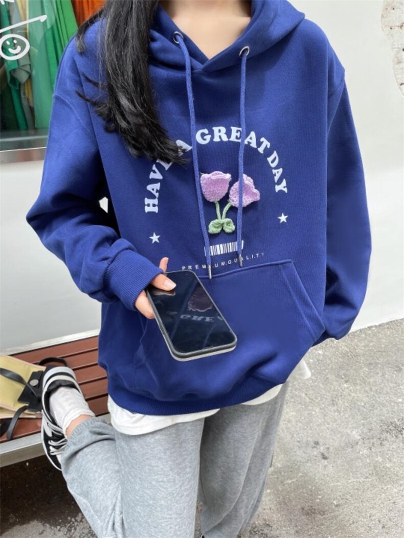 现货秋季新款:时尚休闲特殊工艺戴帽卫衣，女装卫衣/绒衫，泽妤