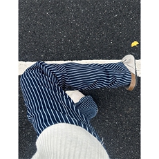 自拍图YK86033-P4875%棉%聚酯纤维美式复古蓝色条纹牛仔裤，男装牛仔裤，电商A086-1
