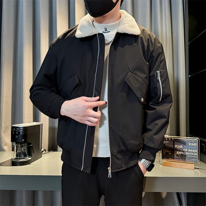 冬季美式机车夹克加棉加厚配翻领毛领工装大口袋棉衣外套MY333,男装夹克,星座301B-1