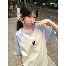抖音得物品质二开240克宽松纯棉美式潮牌插肩三杠织带短袖T恤，男装T恤，电商A486