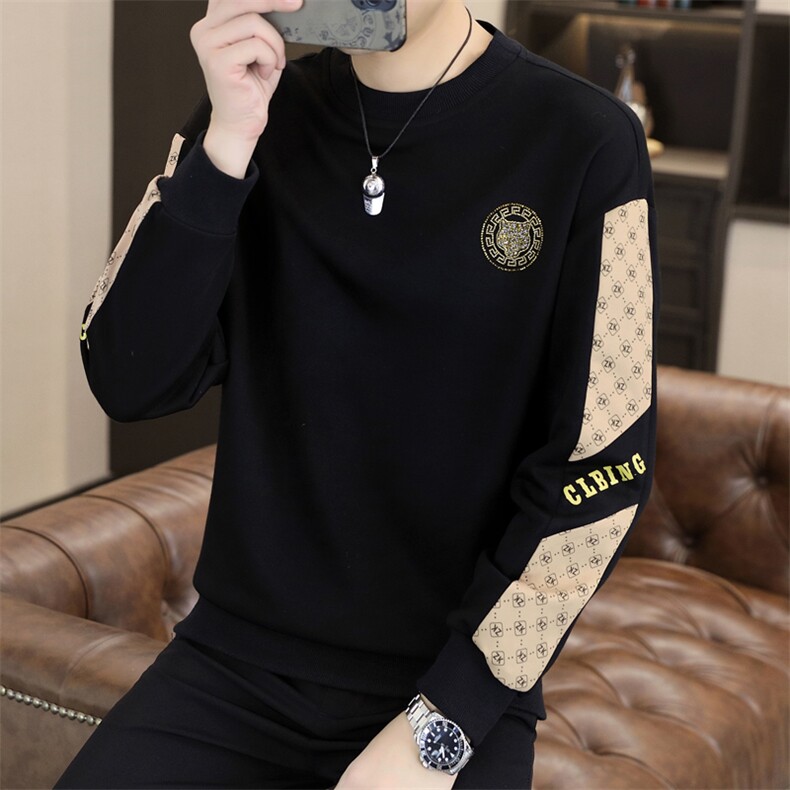 秋冬男士休闲时尚圆领60棉拼接套头卫衣打底衫X315-P47-加绒P52,男装卫衣,星座310B-3