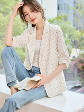 现货！！！！！！棉麻波点西装外套五分袖~，女装短外套，素月