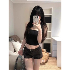 美式复古辣妹低腰迷彩牛仔短裤女夏季弹力显瘦包臀a字超短热裤子，男装牛仔裤，星座1210-1