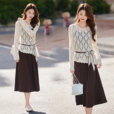 吊带连衣裙女2025早秋新款简单大方高级感气质针织长袖套装裙穿搭，女装套装/套裙，艾贝斯