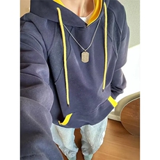 HK04-P43美式复古撞色男女休闲连帽卫衣外套女春秋季宽松，女装短外套，电商B323A