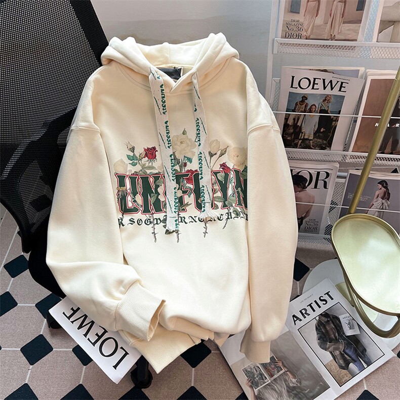 EE139-P75华棉加绒加厚卫衣女秋冬刺绣花连帽保暖上衣大码女装,男装卫衣,星座911-3