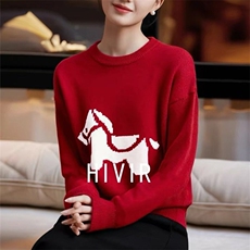2026年秋季时尚百搭通勤简约休闲套衫木马红毛衣，女装针织衫/毛衣，珍珑羊绒
