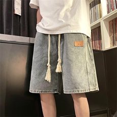 水洗牛仔裤宽松直筒系绳原宿青春流行男五分裤新款N31310B-1-P40，男装牛仔裤，星座310B-1