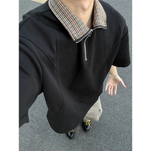 TXB88LL-P38 cleanfit美式复古半拉链短袖t恤男高级感痞帅半袖图片