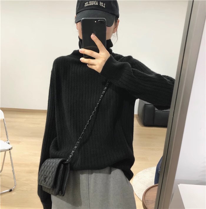 时尚百搭高领宽松羊毛衫女秋冬新款韩版显瘦长袖针织衫图片
