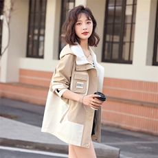 风衣外套女2025新款春季款小个子短款休闲宽松连帽撞色冲锋衣夹克，女装短外套，梦懿尔