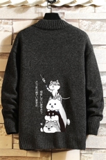 2021秋冬新砖墙日系大码男已注册四只猫印花毛衣针织衫MY11-P45，男装针织衫/毛衣，电商A001