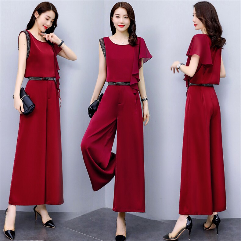 套装/套裙2022年夏季时尚气质优雅圆领无袖插袋长裤两件套维纶，女装套装/套裙，时尚俏佳人