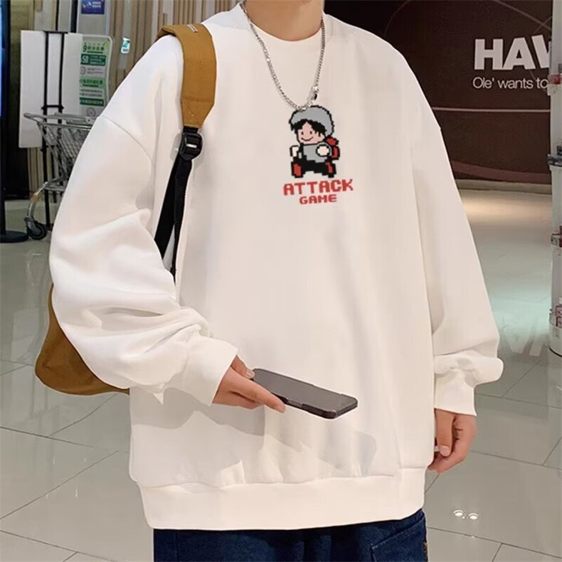 350g潮牌卡通圆领情侣长袖打底衫上衣服束口T恤卫衣Y14-P38网图，女装T恤，电商B245