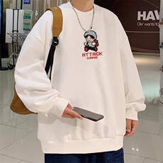 350g潮牌卡通圆领情侣长袖打底衫上衣服束口T恤卫衣Y14-P38网图，女装T恤，电商B245